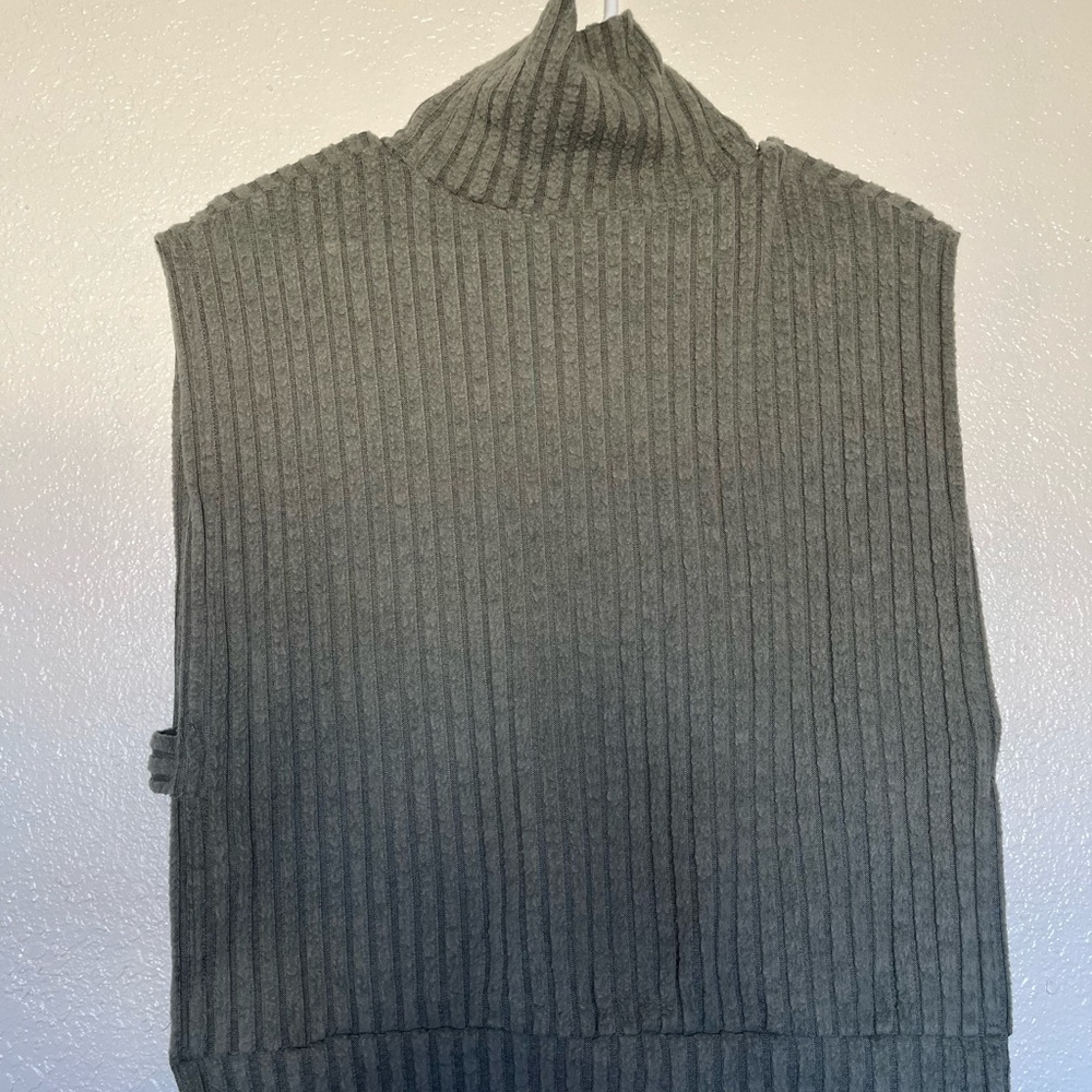 Light Green Ribbed Turtleneck Sweater Vest
